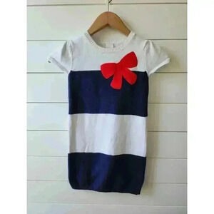 Gymboree Girl's Size 6 Blue and White Striped Dress with Red Bow